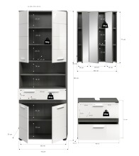 Badezimmer-Set >Blake< in Rauchsilber/Weiß hochglanz - 145x191x34cm (BxHxT)