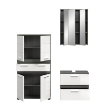Badezimmer-Set >Blake< in Rauchsilber/Weiß hochglanz - 145x191x34cm (BxHxT)