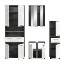 Badezimmer-Set >Blake< in Rauchsilber/Weiß hochglanz - 195x191x34cm (BxHxT)