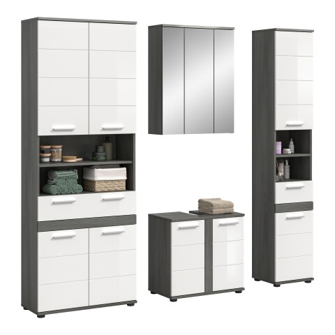 Badezimmer-Set >Blake< in Rauchsilber/Weiß hochglanz - 195x191x34cm (BxHxT)