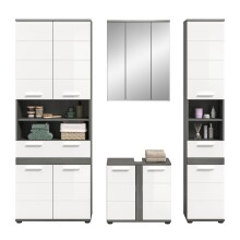 Badezimmer-Set >Blake< in Rauchsilber/Weiß hochglanz - 195x191x34cm (BxHxT)