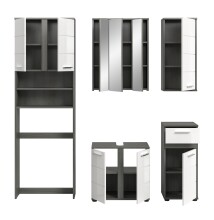 Badezimmer-Set >Blake< in Rauchsilber/Weiß hochglanz - 188x191x34cm (BxHxT)