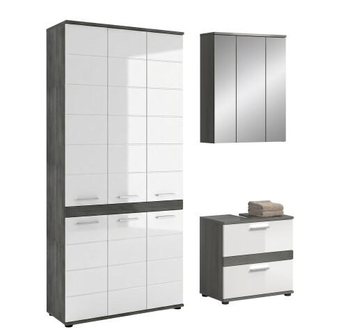Badezimmer-Set >Blake< in Rauchsilber/Weiß hochglanz - 165x191x34cm (BxHxT)