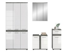 Badezimmer-Set >Blake< in Rauchsilber/Weiß hochglanz - 215x191x34cm (BxHxT)