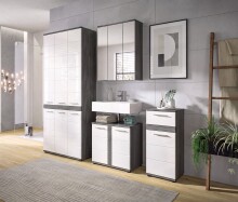 Badezimmer-Set >Blake< in Rauchsilber/Weiß hochglanz - 215x191x34cm (BxHxT)