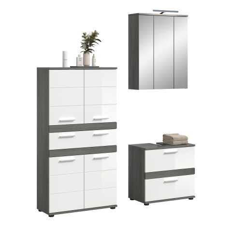 Badezimmer-Set >Blake< in Rauchsilber/Weiß hochglanz - 145x191x34cm (BxHxT)