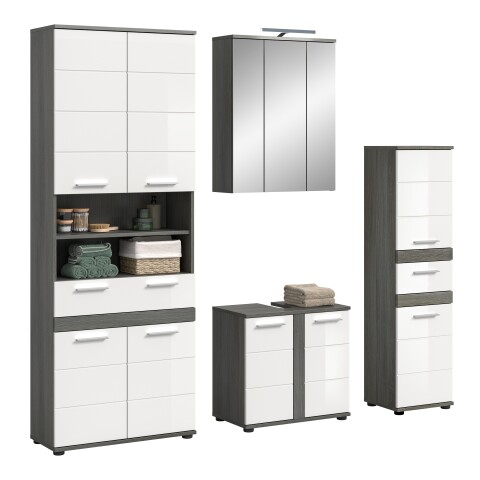 Badezimmer-Set >Blake< in Rauchsilber/Weiß hochglanz - 195x191x34cm (BxHxT)