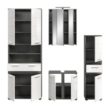 Badezimmer-Set >Blake< in Rauchsilber/Weiß hochglanz - 195x191x34cm (BxHxT)