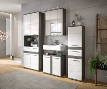 Badezimmer-Set >Blake< in Rauchsilber/Weiß hochglanz - 195x191x34cm (BxHxT)