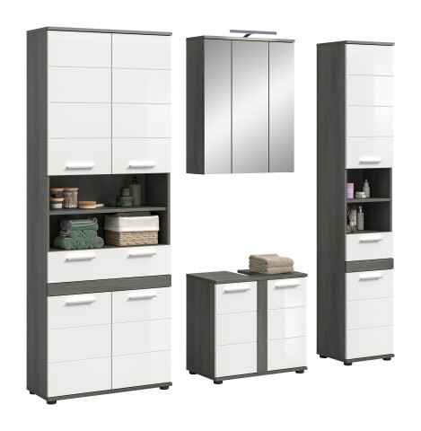 Badezimmer-Set >Blake< in Rauchsilber/Weiß hochglanz - 195x191x34cm (BxHxT)