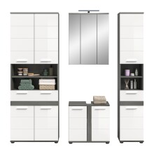 Badezimmer-Set >Blake< in Rauchsilber/Weiß hochglanz - 195x191x34cm (BxHxT)