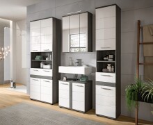 Badezimmer-Set >Blake< in Rauchsilber/Weiß hochglanz - 195x191x34cm (BxHxT)