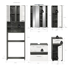 Badezimmer-Set >Blake< in Rauchsilber/Weiß hochglanz - 188x191x34cm (BxHxT)