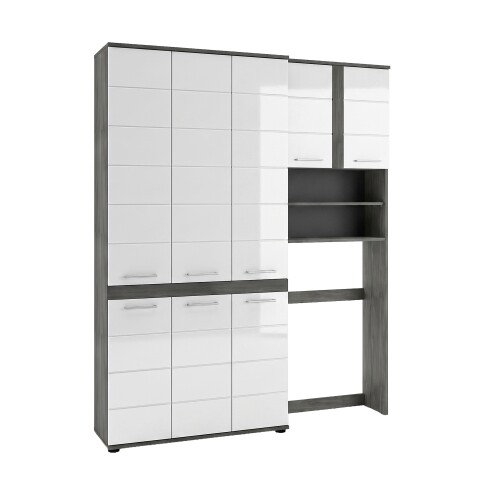 Badezimmer-Set >Blake< in Rauchsilber/Weiß hochglanz - 153x191x31cm (BxHxT)
