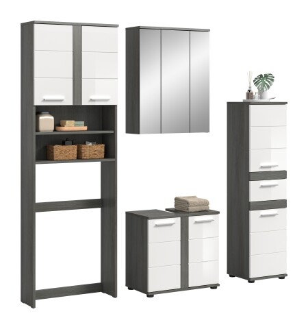 Badezimmer-Set >Blake< in Rauchsilber/Weiß hochglanz - 188x191x34cm (BxHxT)