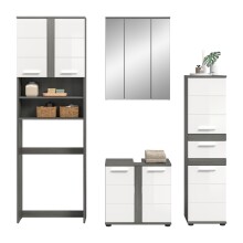 Badezimmer-Set >Blake< in Rauchsilber/Weiß hochglanz - 188x191x34cm (BxHxT)
