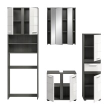 Badezimmer-Set >Blake< in Rauchsilber/Weiß hochglanz - 188x191x34cm (BxHxT)