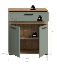 Midischrank >Blake< in Artisan Eiche Nachbildung/Salbei - 70x79x31cm (BxHxT)