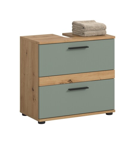 Waschbeckenunterschrank >Blake< Artisan Eiche Nachbildung/Salbei - 60x57x34 (BxHxT)