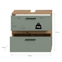 Waschbeckenunterschrank >Blake< Artisan Eiche Nachbildung/Salbei - 60x57x34 (BxHxT)