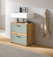 Waschbeckenunterschrank >Blake< Artisan Eiche Nachbildung/Salbei - 60x57x34 (BxHxT)