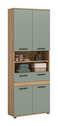 Hochschrank >Blake< in Artisan Eiche Nachbildung/Salbei - 70x191x31cm (BxHxT)