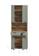 Hochschrank >Blake< in Artisan Eiche Nachbildung/Salbei - 70x191x31cm (BxHxT)