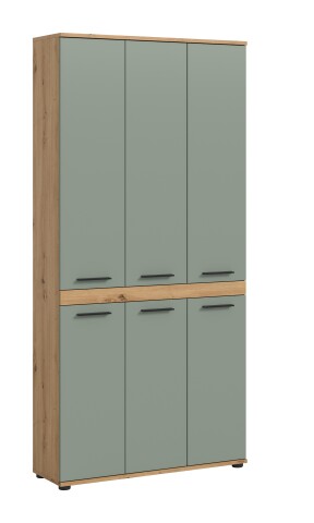 Hochschrank >Blake< in Artisan Eiche Nachbildung/Salbei - 90x191x31cm (BxHxT)