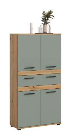 Hochschrank >Blake< in Artisan Eiche Nachbildung/Salbei - 70x137x31cm (BxHxT)
