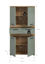 Hochschrank >Blake< in Artisan Eiche Nachbildung/Salbei - 70x137x31cm (BxHxT)