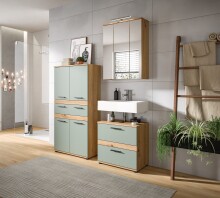 Hochschrank >Blake< in Artisan Eiche Nachbildung/Salbei - 70x137x31cm (BxHxT)