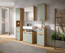 Badezimmerspiegelschrank >Blake< Artisan Eiche /Spiegelglas - 60x77x21 (BxHxT)