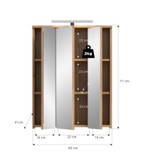 Badezimmerspiegelschrank >Blake< in Artisan Eiche / Spiegelglas - 60x77x21 (BxHxT)