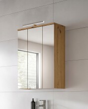 Badezimmerspiegelschrank >Blake< in Artisan Eiche / Spiegelglas - 60x77x21 (BxHxT)