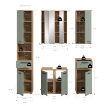 Badezimmer-Set >Blake< in Artisan Eiche Nachbildung/Salbei - 164x191x34 (BxHxT)
