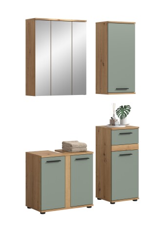 Badezimmer-Set >Blake< in Artisan Eiche Nachbildung/Salbei - 110x191x34 (BxHxT)