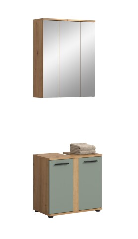 Badezimmer-Set >Blake< in Artisan Eiche Nachbildung/Salbei - 60x191x34cm (BxHxT)