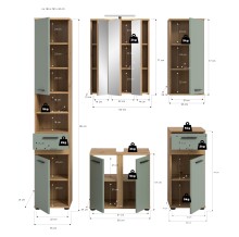 Badezimmer-Set >Blake< in Artisan Eiche Nachbildung/Salbei - 160x191x34 (BxHxT)