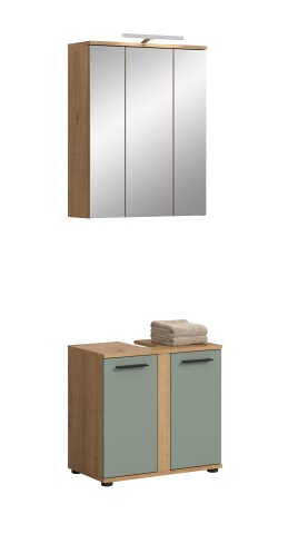 Badezimmer-Set >Blake< in Artisan Eiche Nachbildung/Salbei - 60x191x34cm (BxHxT)