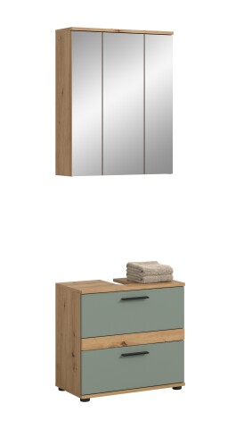 Badezimmer-Set >Blake< in Artisan Eiche Nachbildung/Salbei - 60x191x34cm (BxHxT)