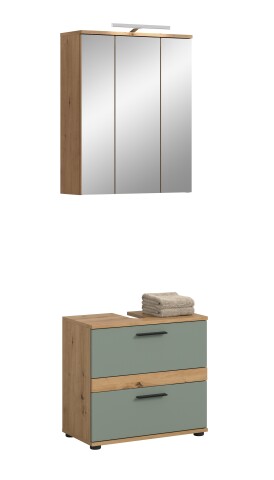 Badezimmer-Set >Blake< in Artisan Eiche Nachbildung/Salbei - 60x191x34cm (BxHxT)