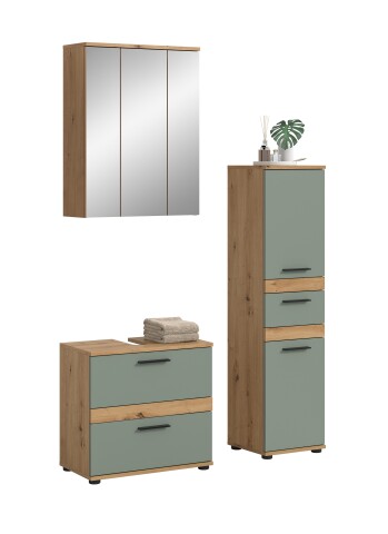 Badezimmer-Set >Blake< in Artisan Eiche Nachbildung/Salbei - 110x191x34 (BxHxT)