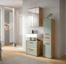 Badezimmer-Set >Blake< in Artisan Eiche Nachbildung/Salbei - 110x191x34 (BxHxT)