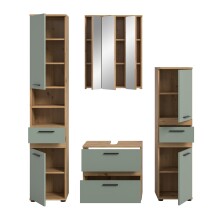Badezimmer-Set >Blake< in Artisan Eiche Nachbildung/Salbei - 160x191x34 (BxHxT)