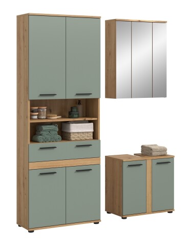 Badezimmer-Set >Blake< in Artisan Eiche Nachbildung/Salbei - 145x191x34 (BxHxT)