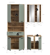 Badezimmer-Set >Blake< in Artisan Eiche Nachbildung/Salbei - 145x191x34 (BxHxT)