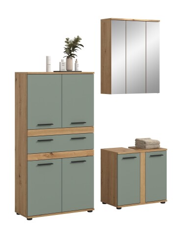 Badezimmer-Set >Blake< in Artisan Eiche Nachbildung/Salbei - 145x191x34 (BxHxT)