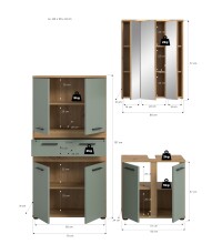 Badezimmer-Set >Blake< in Artisan Eiche Nachbildung/Salbei - 145x191x34 (BxHxT)