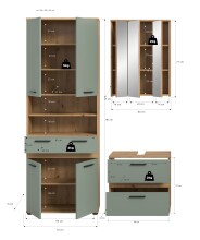 Badezimmer-Set >Blake< in Artisan Eiche Nachbildung/Salbei - 145x191x34 (BxHxT)