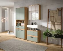 Badezimmer-Set >Blake< in Artisan Eiche Nachbildung/Salbei - 145x191x34 (BxHxT)